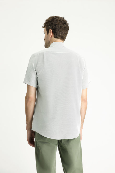 Grass Green Short Sleeve Regular Fit Linen-Look Cotton Shirt