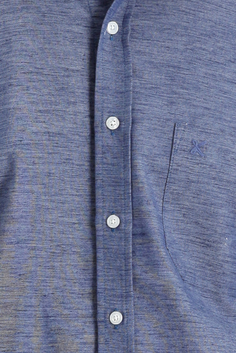 Medium Navy Short Sleeve Regular Fit Cotton Linen Shirt