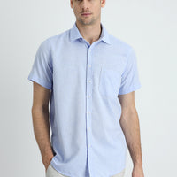Sky Blue Short Sleeve Regular Fit Cotton Linen Shirt