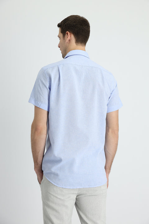 Sky Blue Short Sleeve Regular Fit Cotton Linen Shirt