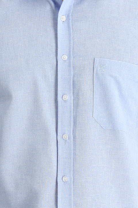 Sky Blue Short Sleeve Regular Fit Cotton Linen Shirt