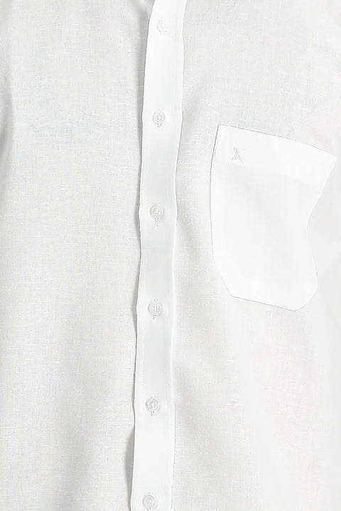 White Short Sleeve Regular Fit Cotton Linen Blend Shirt