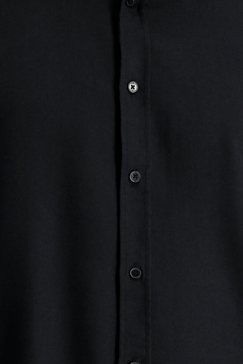 Black Short Sleeve Regular Fit Sport Cotton Linen Blend Shirt