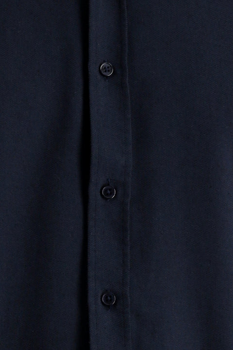 Dark Navy Short Sleeve Regular Fit Sport Cotton Linen Blend Shirt