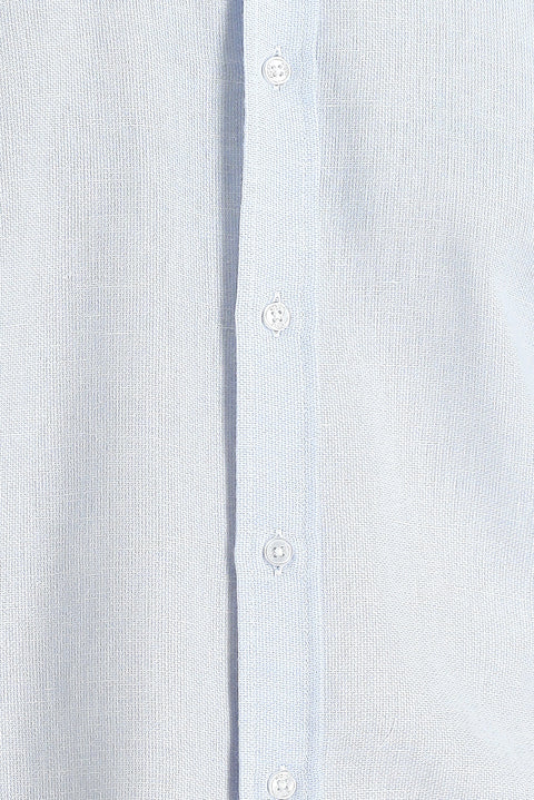 Light Blue Short Sleeve Regular Fit Sport Cotton Linen Blend Shirt