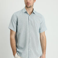 Dark Blue Short Sleeve Regular Fit Patterned Sport Cotton Linen Shirt