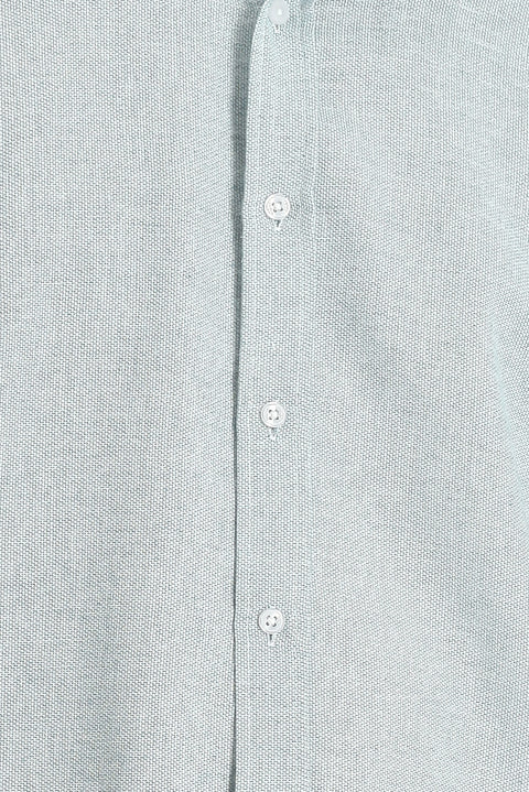 Dark Blue Short Sleeve Regular Fit Patterned Sport Cotton Linen Shirt