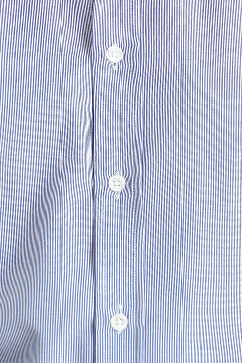 Light Blue Short Sleeve Regular Fit Striped Cotton Shirt