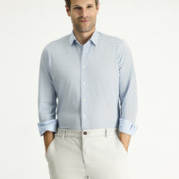 Light Blue Long Sleeve Slim Fit Printed Cotton Shirt