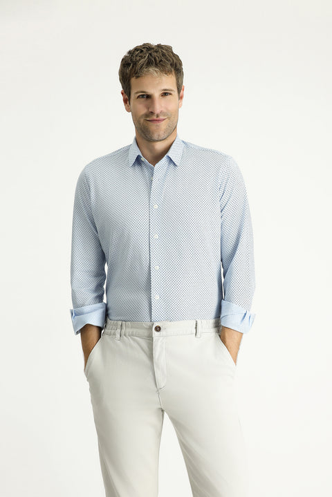 Light Blue Long Sleeve Slim Fit Printed Cotton Shirt