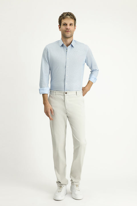 Light Blue Long Sleeve Slim Fit Printed Cotton Shirt