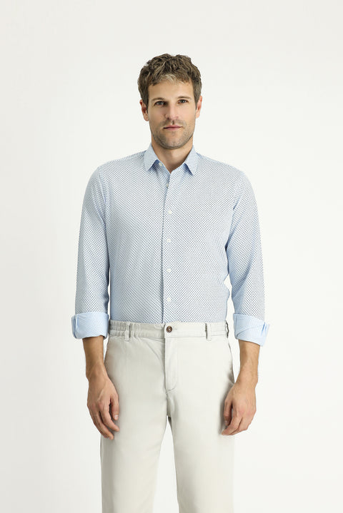Light Blue Long Sleeve Slim Fit Printed Cotton Shirt