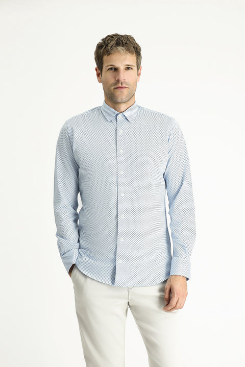 Light Blue Long Sleeve Slim Fit Printed Cotton Shirt