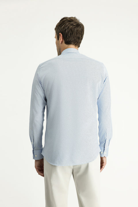 Light Blue Long Sleeve Slim Fit Printed Cotton Shirt