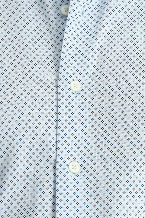 Light Blue Long Sleeve Slim Fit Printed Cotton Shirt