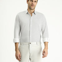 White Long Sleeve Slim Fit Printed Cotton Shirt