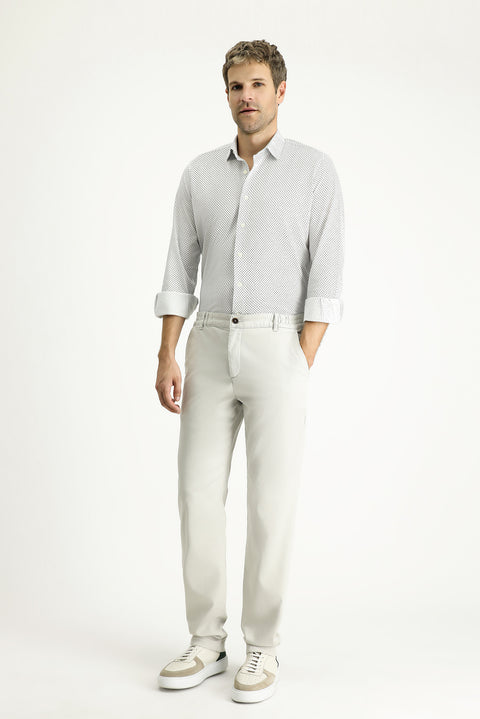 White Long Sleeve Slim Fit Printed Cotton Shirt