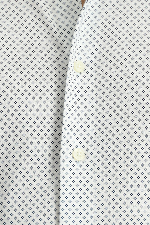 White Long Sleeve Slim Fit Printed Cotton Shirt