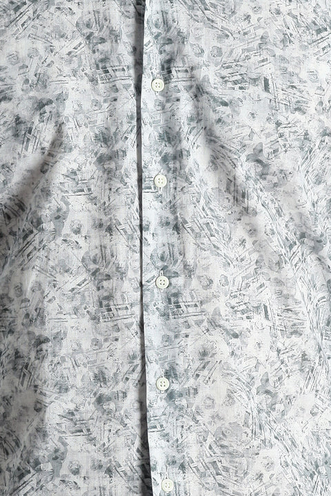 Medium Grey Long Sleeve Slim Fit Printed Cotton Shirt
