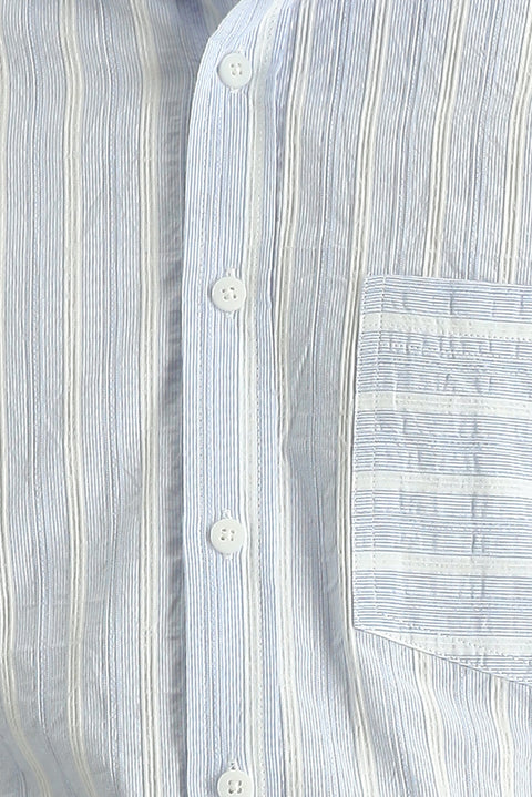 Light Blue Long Sleeve Slim Fit Striped Cotton Sport Shirt