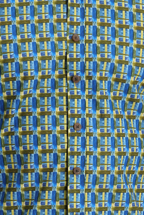 Dark Blue Short Sleeve Slim Fit Printed Cotton Shirt