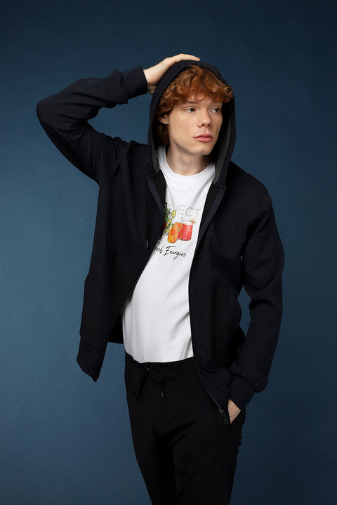 Dark Navy Techno-Line Hooded Sport Jacket