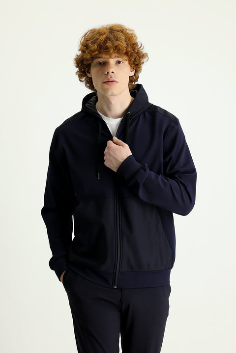Dark Navy Techno-Line Hooded Sport Jacket