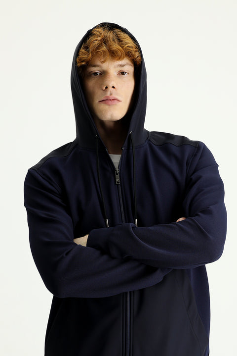 Dark Navy Techno-Line Hooded Sport Jacket