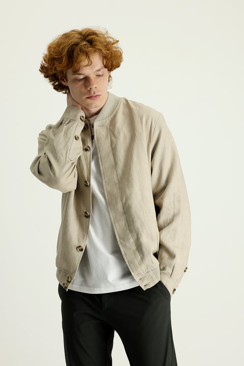 Medium Beige Ribbed Sport Linen Jacket