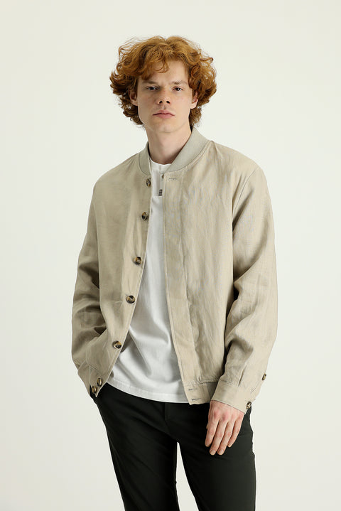 Medium Beige Ribbed Sport Linen Jacket