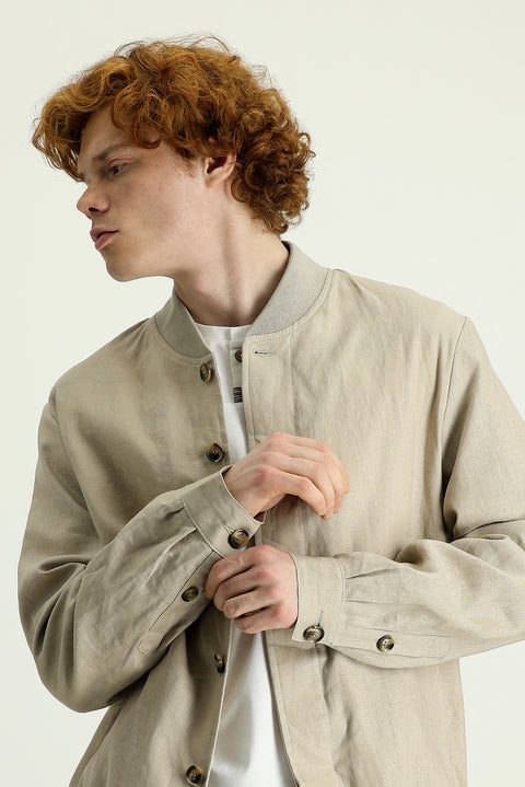 Medium Beige Ribbed Sport Linen Jacket