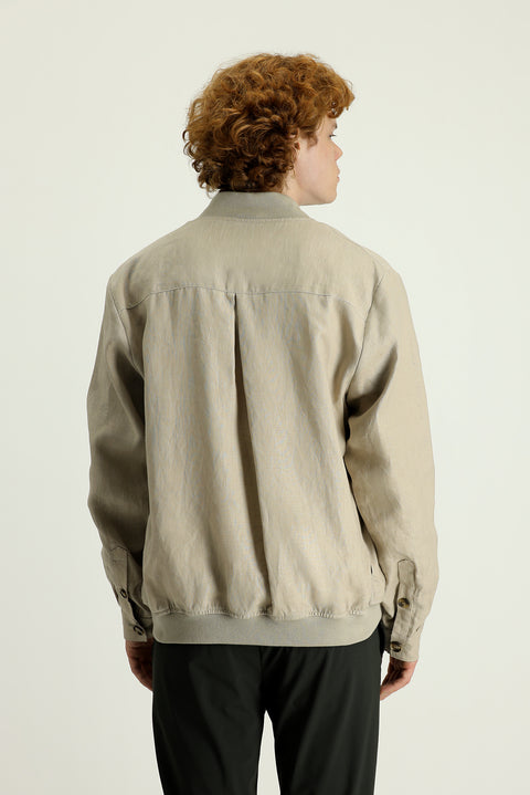 Medium Beige Ribbed Sport Linen Jacket