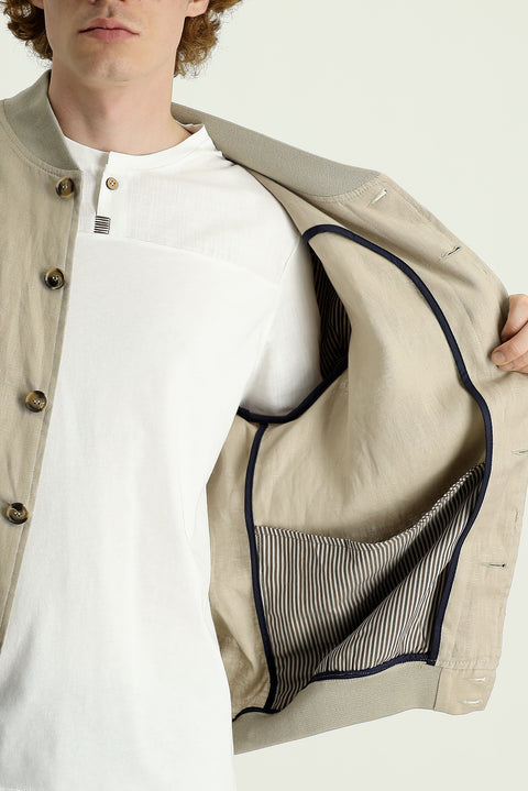Medium Beige Ribbed Sport Linen Jacket