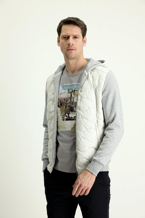 Açık Gri Mevsimlik Slim Fit Dar Kesim Kapüşonlu Kapitone Spor Mont