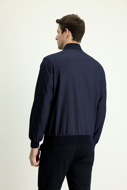 Koyu Lacivert Slim Fit Dar Kesim Ribanalı Mevsimlik Spor Mont