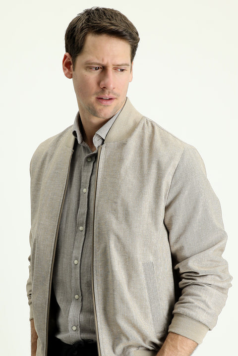 Dark Mink Ribbed Sport Linen Jacket Cotton