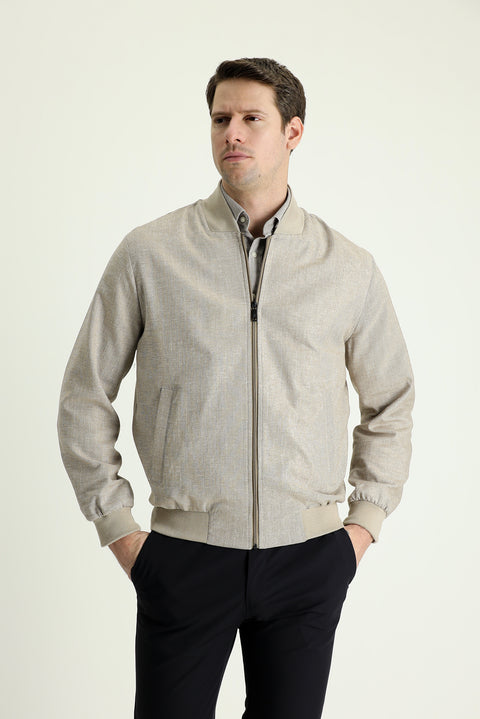 Dark Mink Ribbed Sport Linen Jacket Cotton