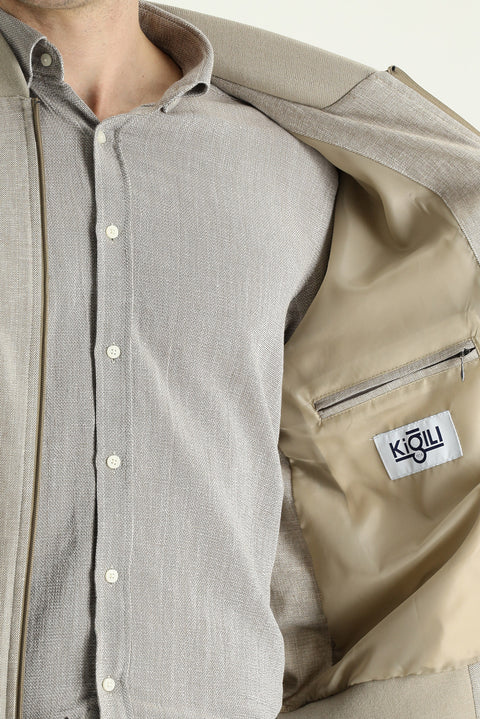 Dark Mink Ribbed Sport Linen Jacket Cotton