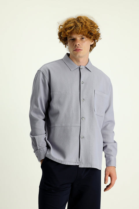 Medium Grey Long Sleeve Oversize Cotton Shirt with Pockets