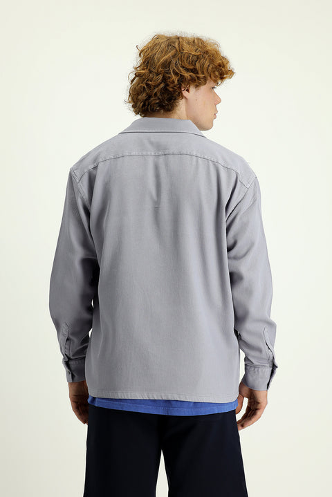Medium Grey Long Sleeve Oversize Cotton Shirt with Pockets