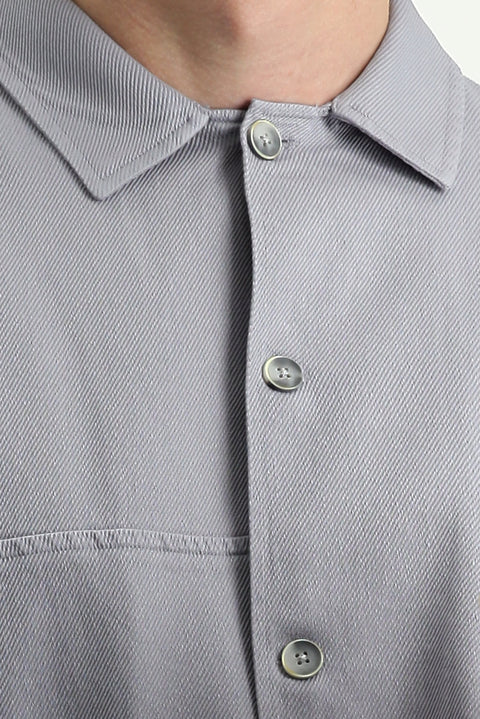 Medium Grey Long Sleeve Oversize Cotton Shirt with Pockets