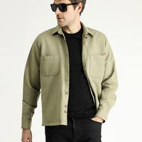Light Khaki Long Sleeve Oversize Linen Blend Shacket Shirt / Jacket