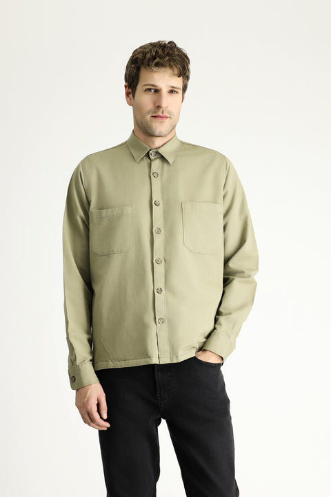 Light Khaki Long Sleeve Oversize Linen Blend Shacket Shirt / Jacket