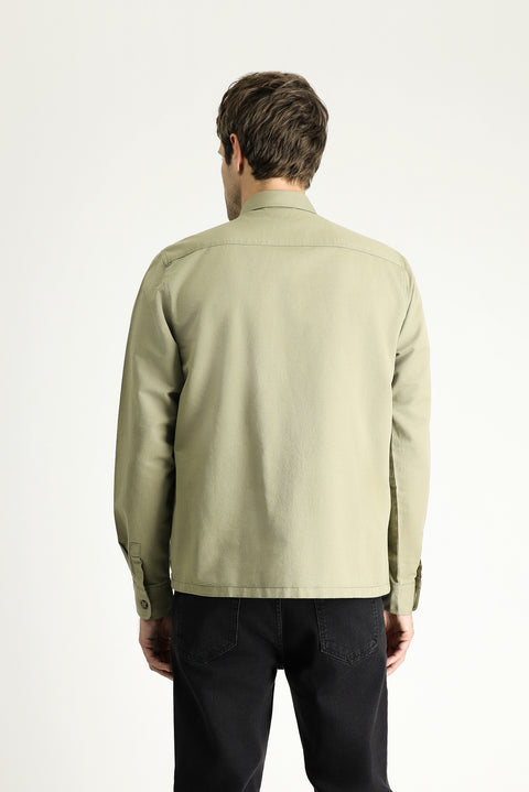 Light Khaki Long Sleeve Oversize Linen Blend Shacket Shirt / Jacket