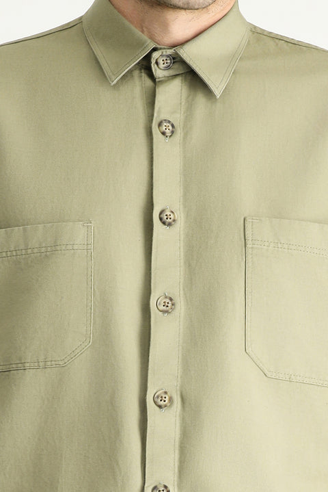 Light Khaki Long Sleeve Oversize Linen Blend Shacket Shirt / Jacket