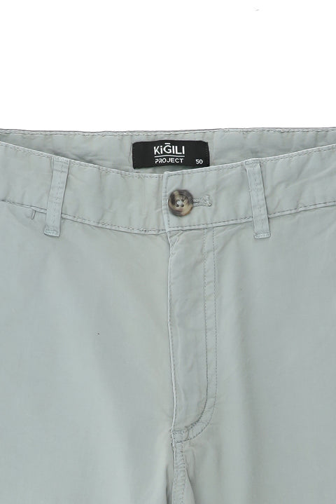 Açık Gri Regular Fit Standart Kesim Pamuklu Bermuda Şort