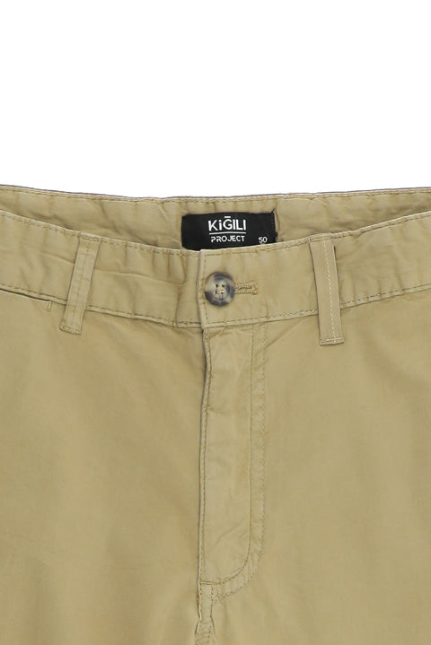 Medium Beige Slim Fit Cotton Bermuda Shorts