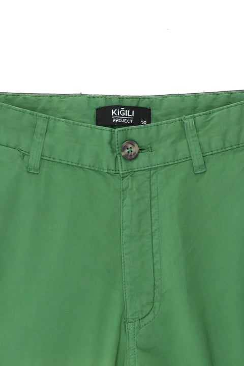 Çimen Yeşili Slim Fit Dar Kesim Pamuklu Bermuda Şort