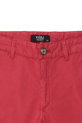  Mercan Kırmızı 7 Drop Slim Fit Dar Kesim Pamuklu Bermuda Şort
