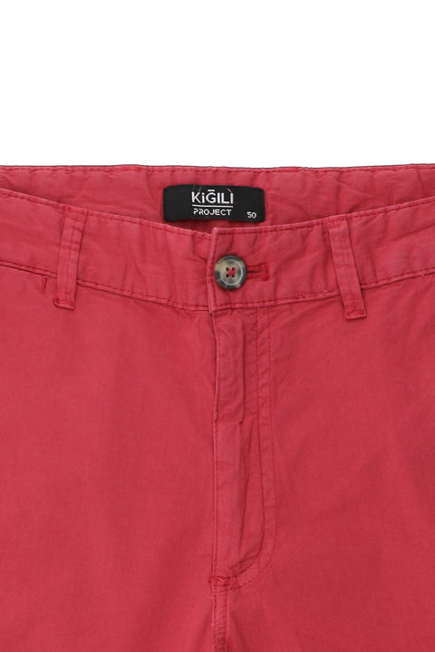 Mercan Kırmızı Regular Fit Standart Kesim Pamuklu Bermuda Şort
